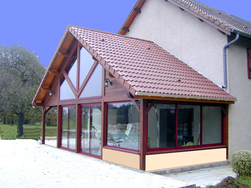 Veranda lumineuse en bois exotique